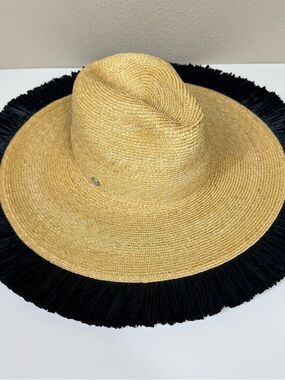 Tracy Watts Positano wide brim fedora Straw Sun Hat fringe Anthropologie